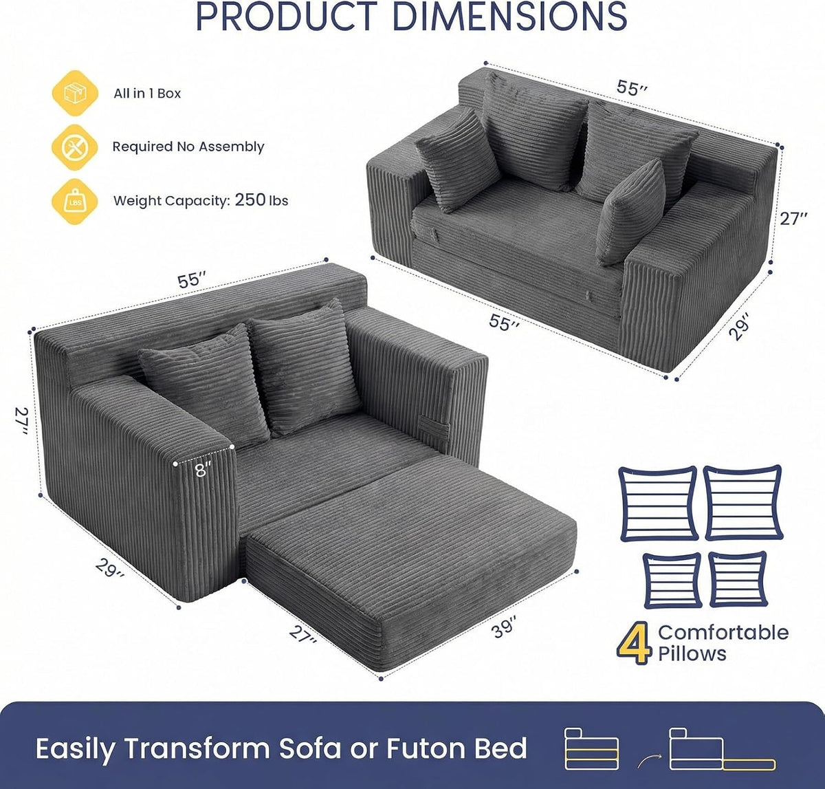 Space-Saving Convertible Sofa Bed