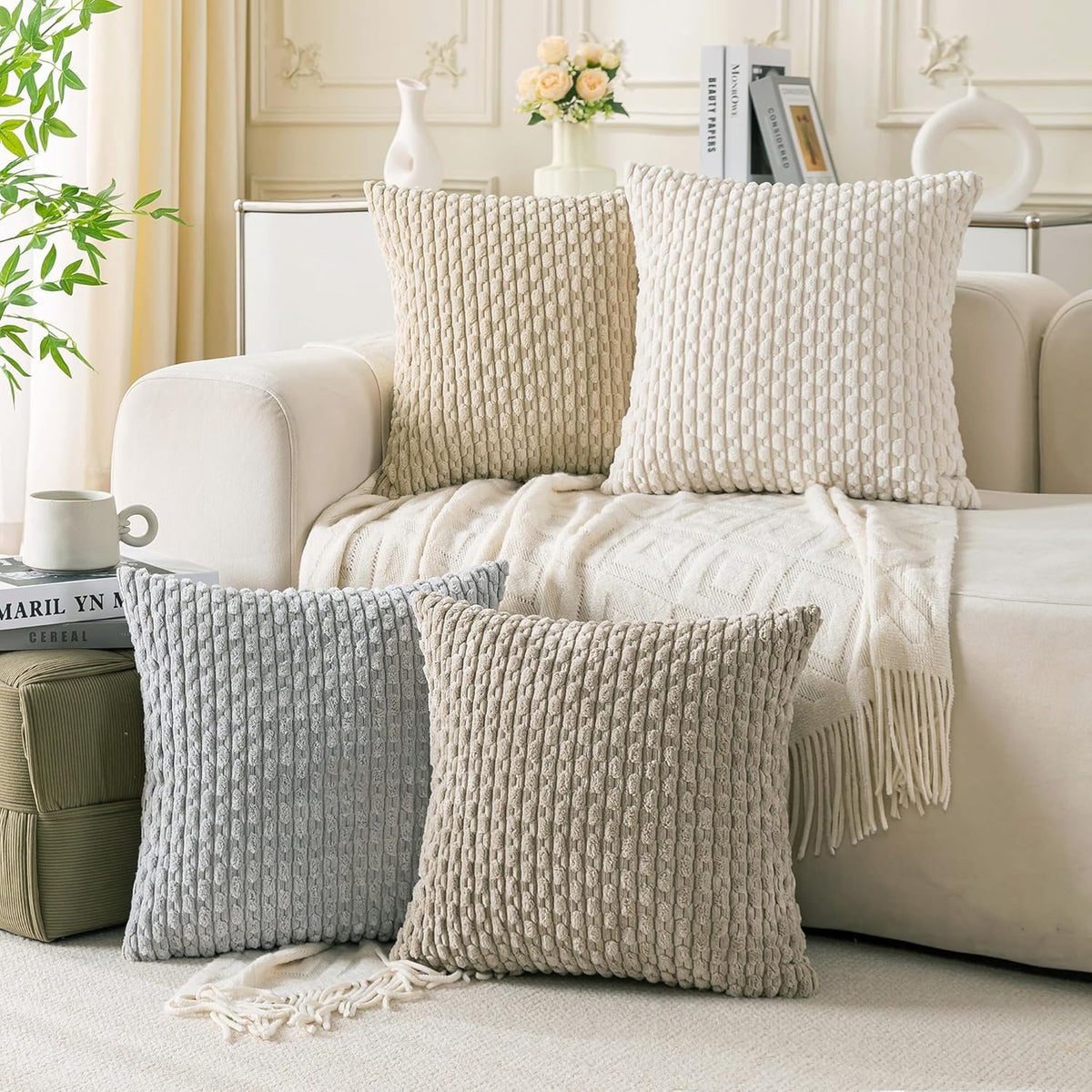 4-Pack Soft Corduroy Pillow Covers