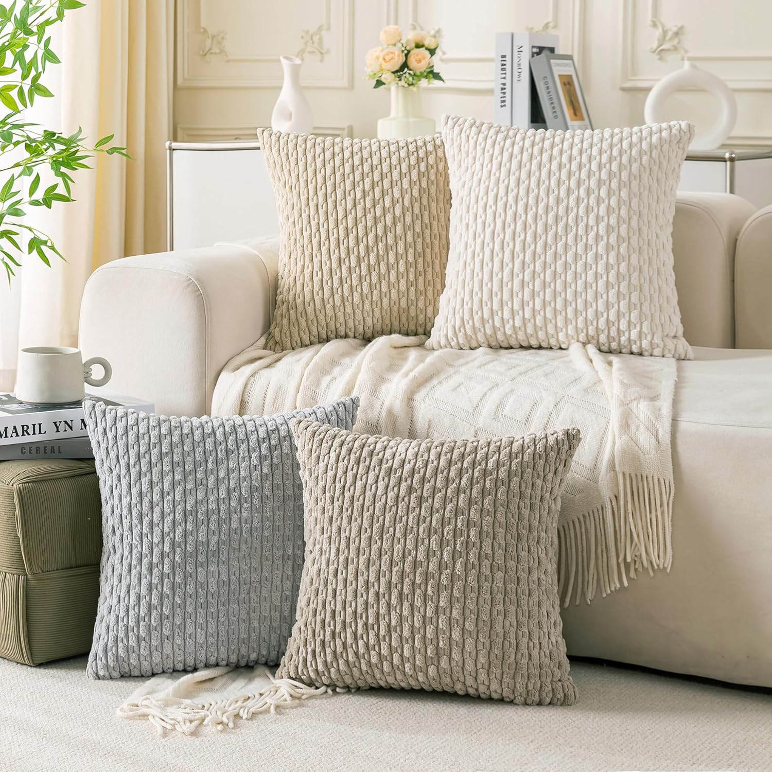 4-Pack Soft Corduroy Pillow Covers