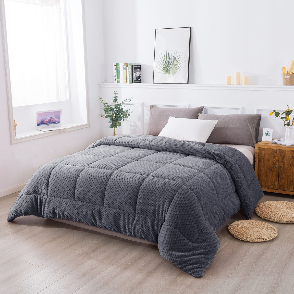 Kasentex Ultra Soft All Season Reversible Plush Sherpa Lined Comforter, Twin, Queen, King