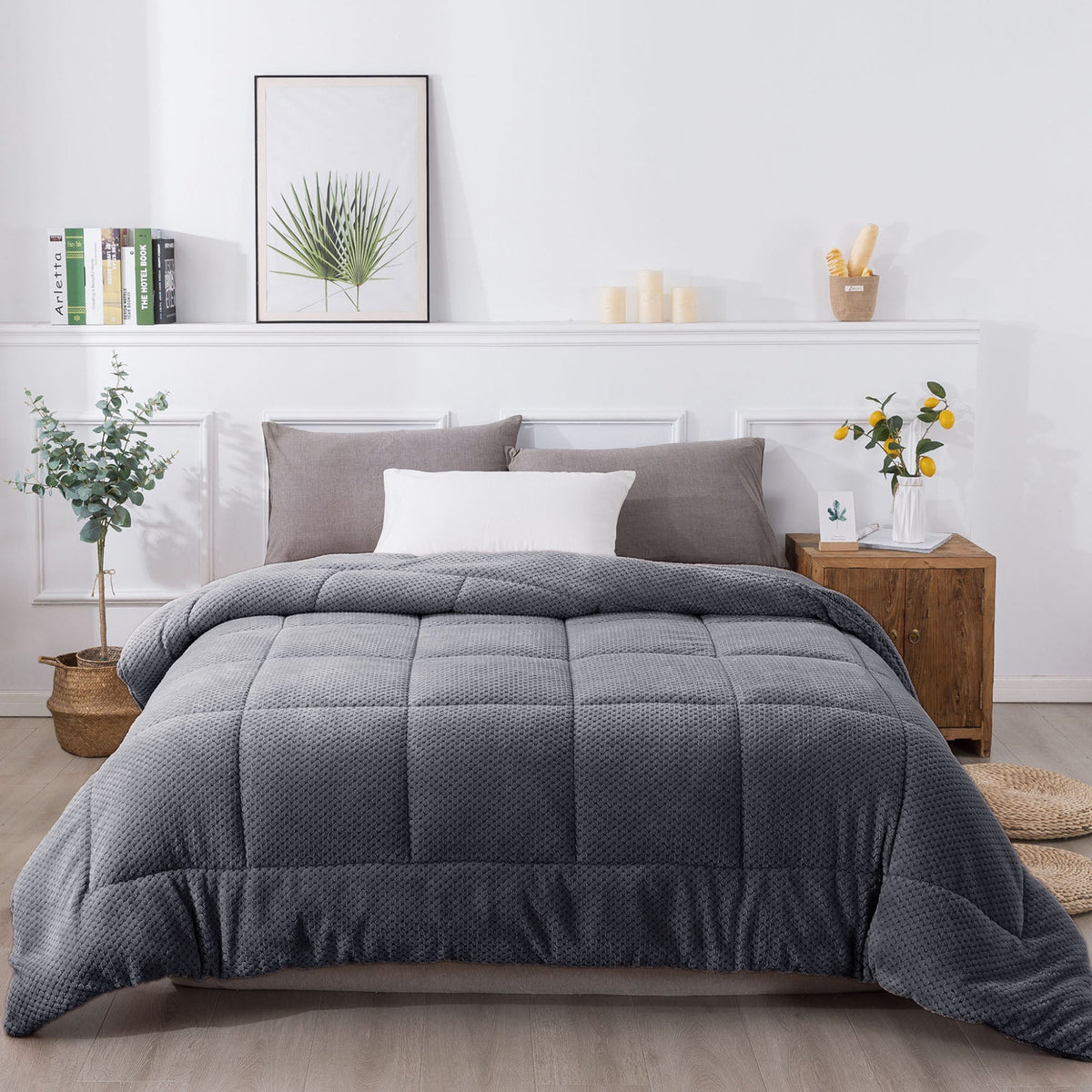 Kasentex Ultra Soft All Season Reversible Plush Sherpa Lined Comforter, Twin, Queen, King